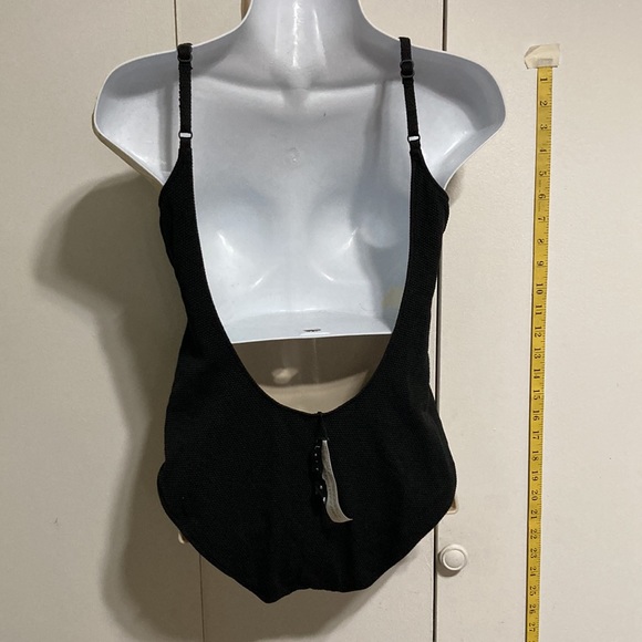 LEITH Black Textured One Piece Swimsuit V Neck Plunge Back Womens Medium - Picture 11 of 13